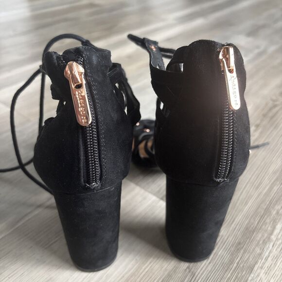 Indigo Rd Gladiator Lace Up Back Zip Black 4" Suede Heels Shoes size 8 - Picture 3 of 8